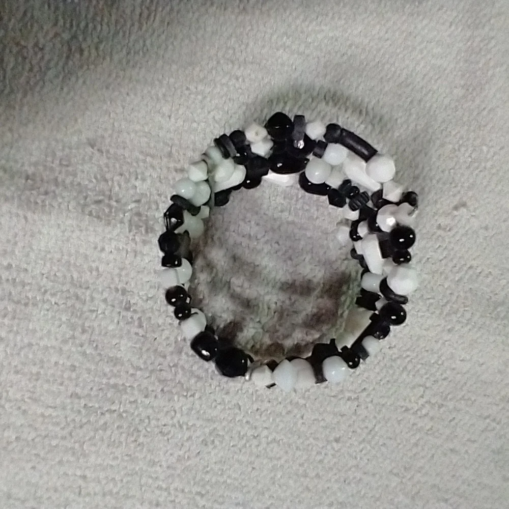 Black white wire wide bracelet